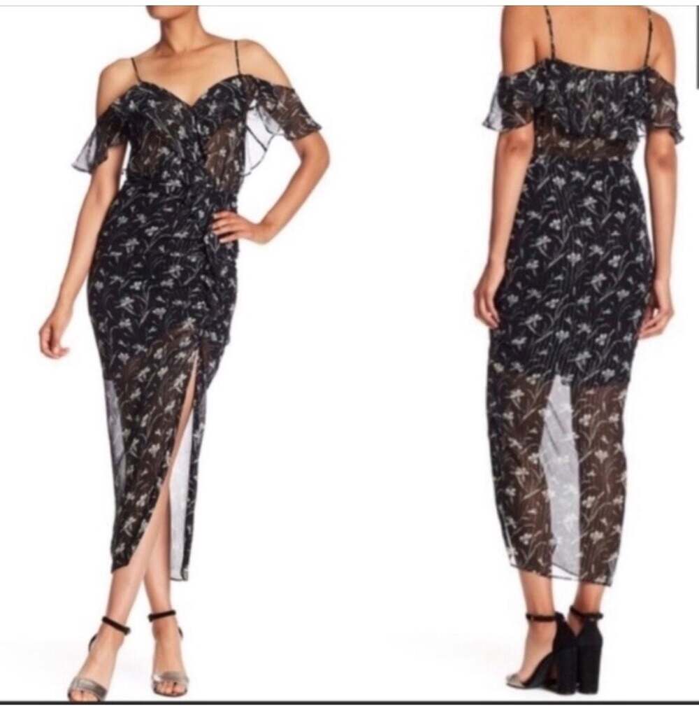 Veronica Beard Marilyn Cold Shoulder Floral Silk Midi Dress